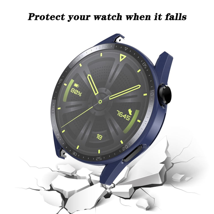 Super Fed Huawei Watch GT 3 (46mm) Cover med Skærmbeskytter i Plastik og Hærdet Glas - Blå#serie_8