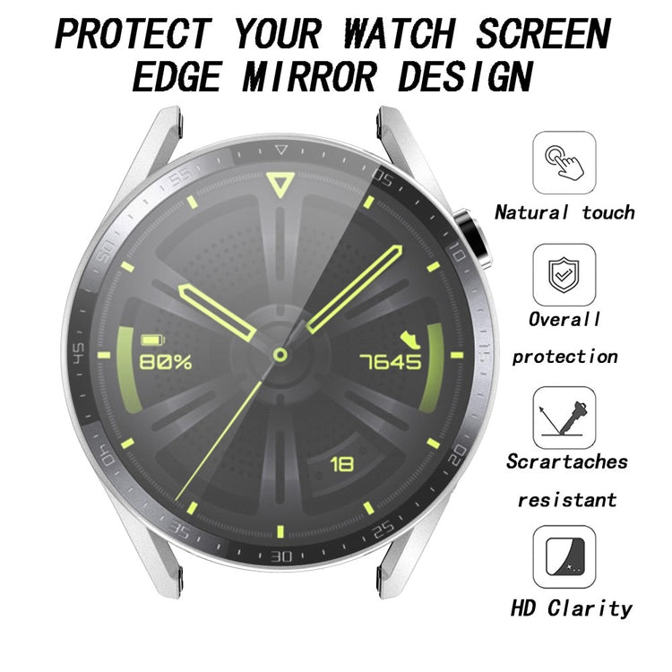 Super Fed Huawei Watch GT 3 (46mm) Cover med Skærmbeskytter i Plastik og Hærdet Glas - Sølv#serie_9