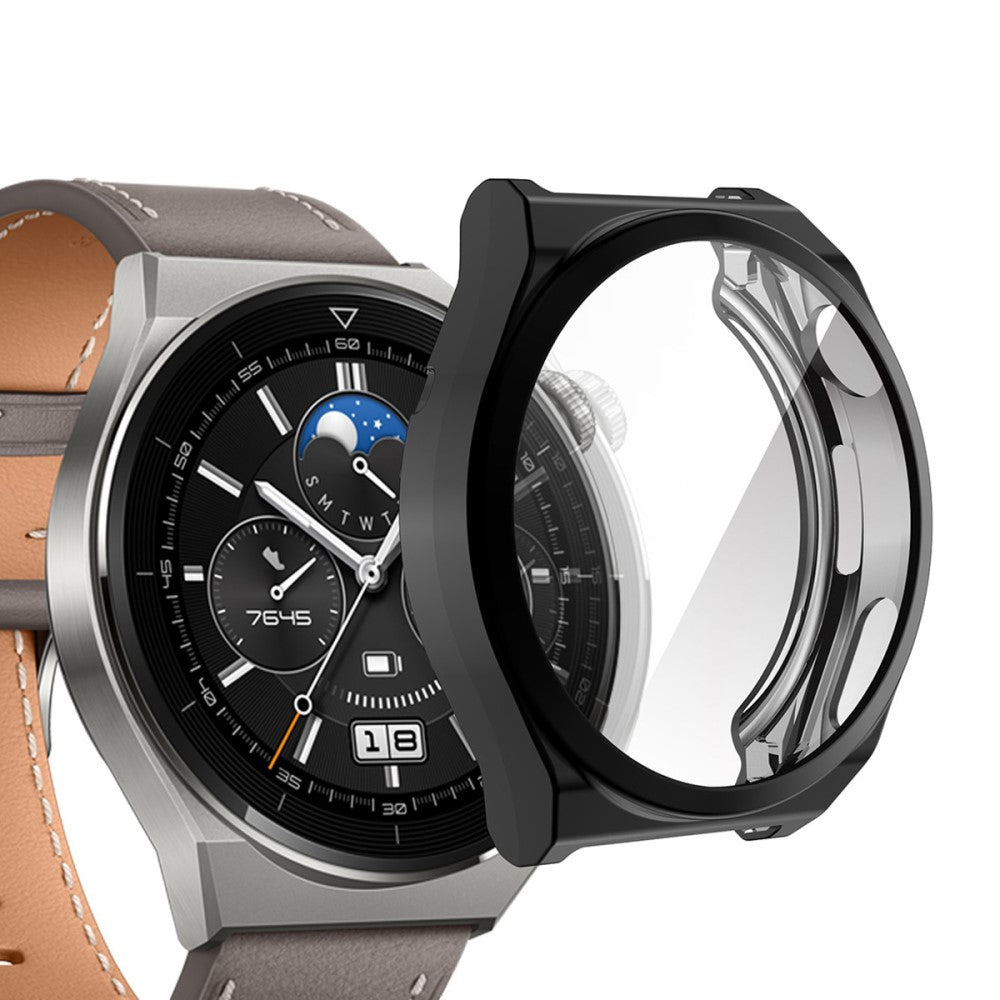 Rigtigt Fint Huawei Watch GT 3 Pro 43mm Cover med Skærmbeskytter i Silikone og Hærdet Glas - Sort#serie_1