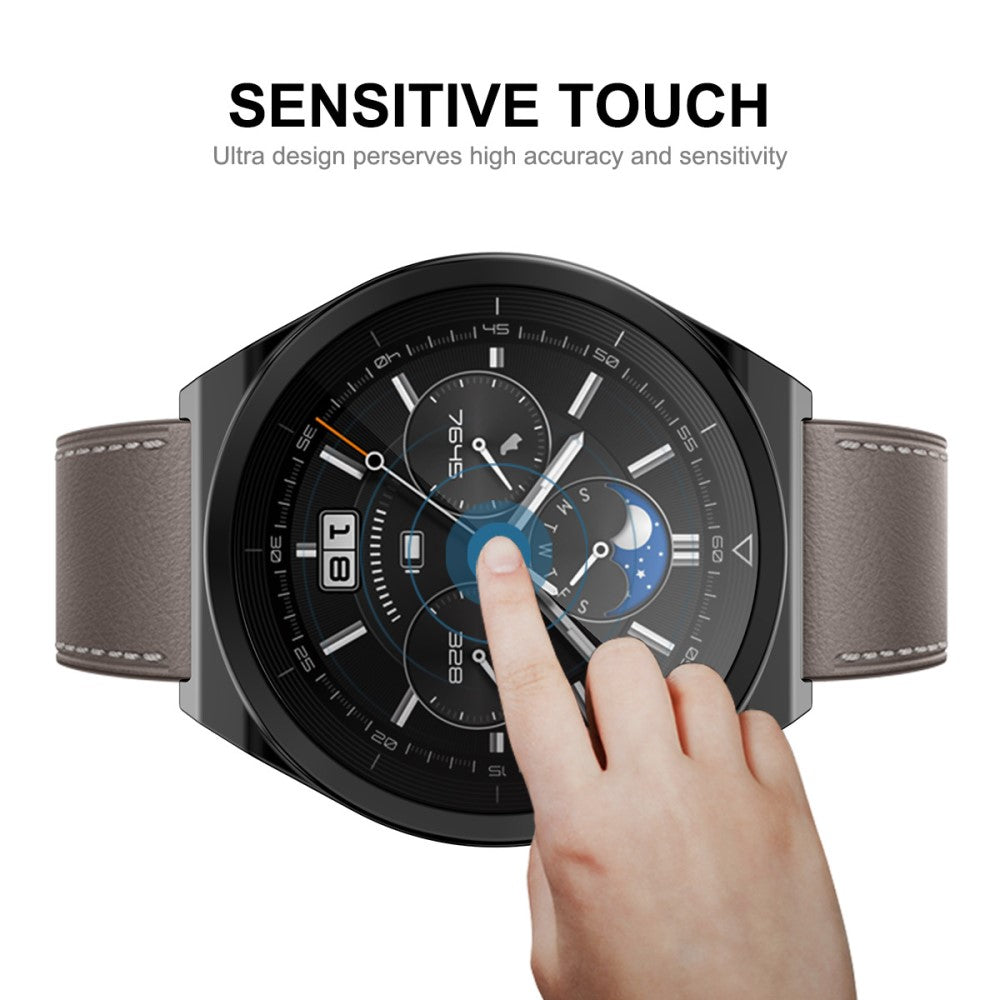 Rigtigt Fint Huawei Watch GT 3 Pro 43mm Cover med Skærmbeskytter i Silikone og Hærdet Glas - Sort#serie_1