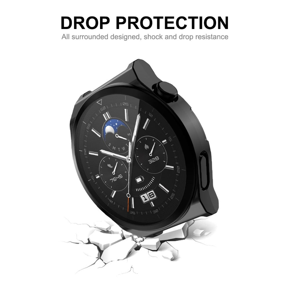 Rigtigt Fint Huawei Watch GT 3 Pro 43mm Cover med Skærmbeskytter i Silikone og Hærdet Glas - Sølv#serie_2