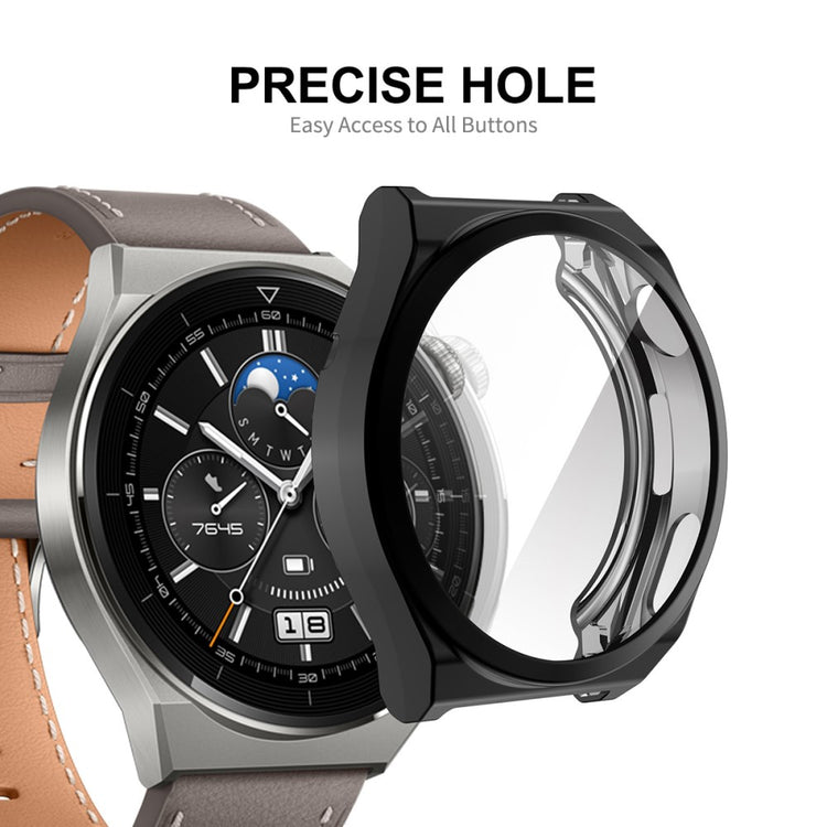Rigtigt Fint Huawei Watch GT 3 Pro 43mm Cover med Skærmbeskytter i Silikone og Hærdet Glas - Sølv#serie_3
