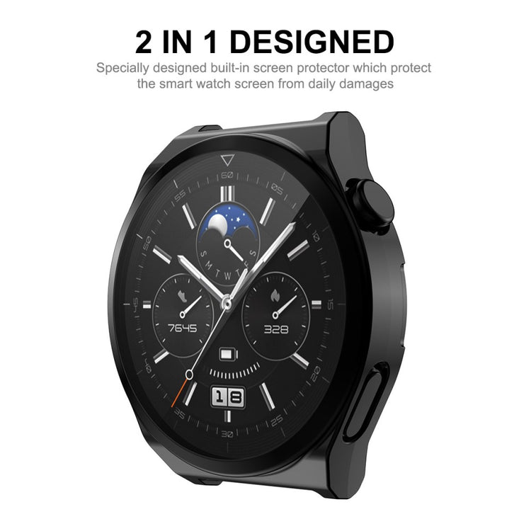 Vildt Fed Huawei Watch GT 3 Pro 46mm Cover med Skærmbeskytter i Silikone og Hærdet Glas - Sølv#serie_2