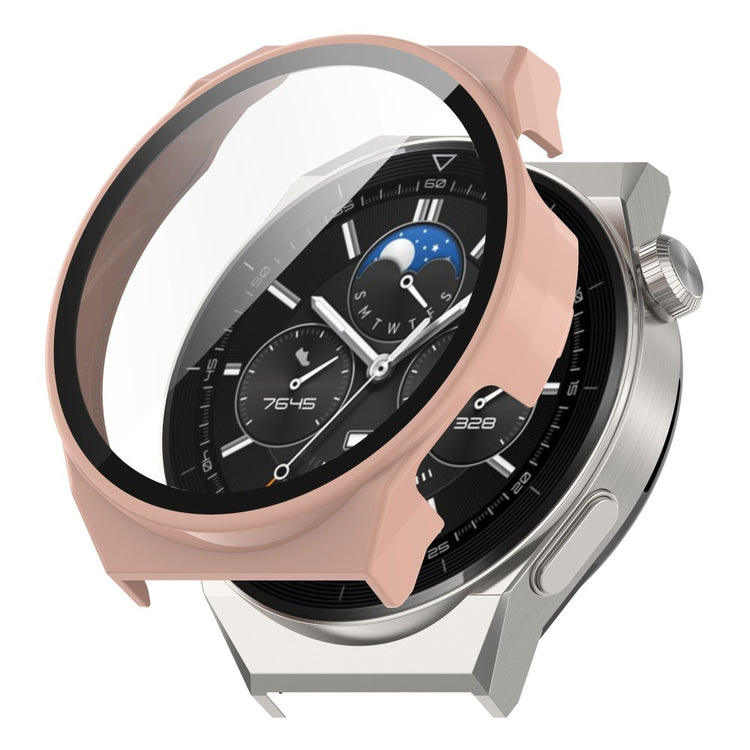 Mega Fed Huawei Watch GT 3 Pro 46mm Cover med Skærmbeskytter i Plastik og Hærdet Glas - Pink#serie_3