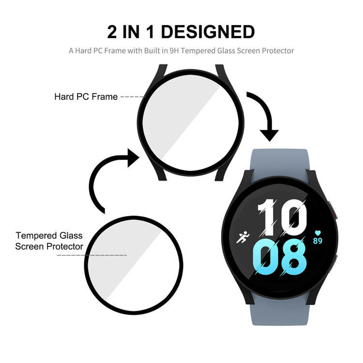 Super Flot Huawei Watch 5 Cover med Skærmbeskytter i Plastik og Hærdet Glas - Sølv#serie_2