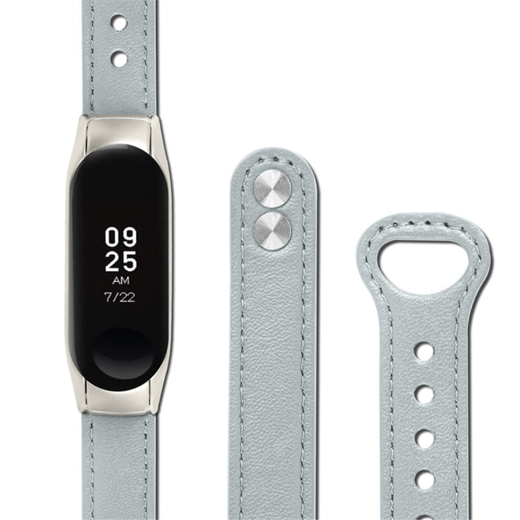  Xiaomi Mi Smart Band 4 / Xiaomi Mi Band 3 Ægte læder Urrem - Sølv#serie_8