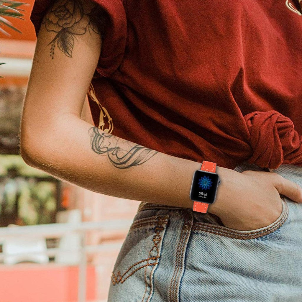 Mega slidstærk Xiaomi Mi Watch Ægte læder Rem - Orange#serie_1