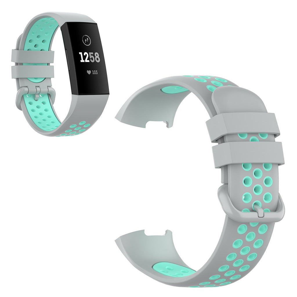Vildt fed Fitbit Charge 3 / Fitbit Charge 4 Silikone Rem - Sølv#serie_12