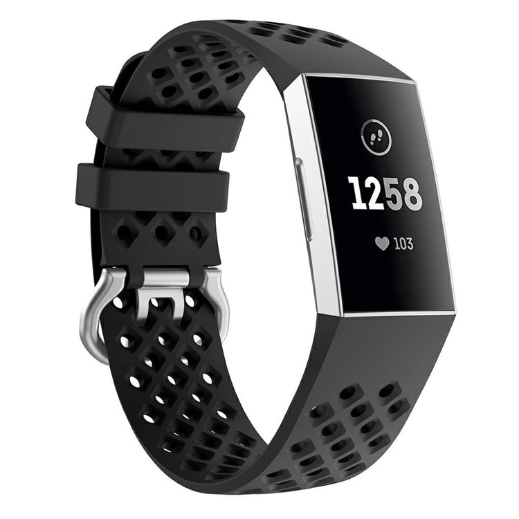 Mega fed Fitbit Charge 3 / Fitbit Charge 4 Silikone Rem - Sort#serie_1
