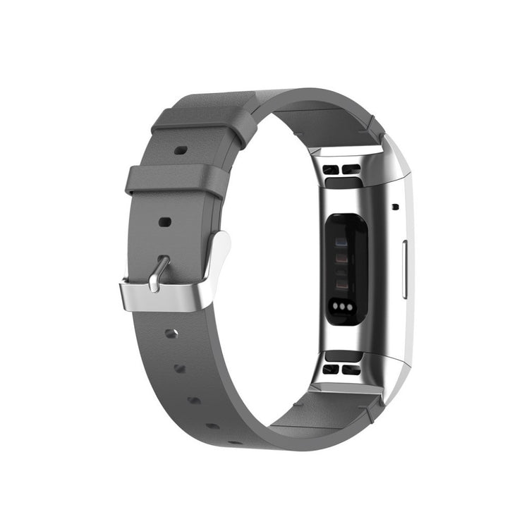 Mega kønt Fitbit Charge 4 / Fitbit Charge 3 Ægte læder Rem - Sølv#serie_3
