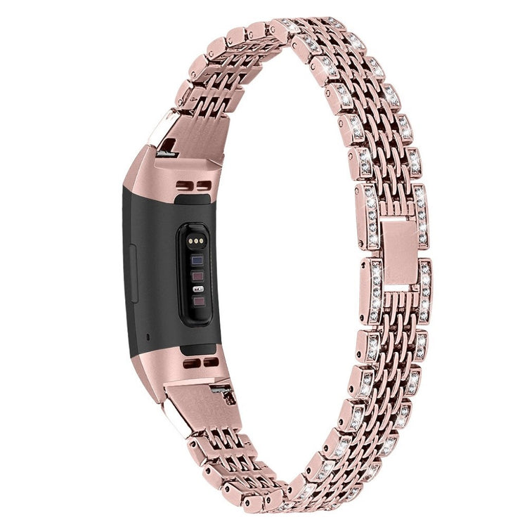 Fed Fitbit Charge 4 / Fitbit Charge 3 Metal og Rhinsten Rem - Pink#serie_3