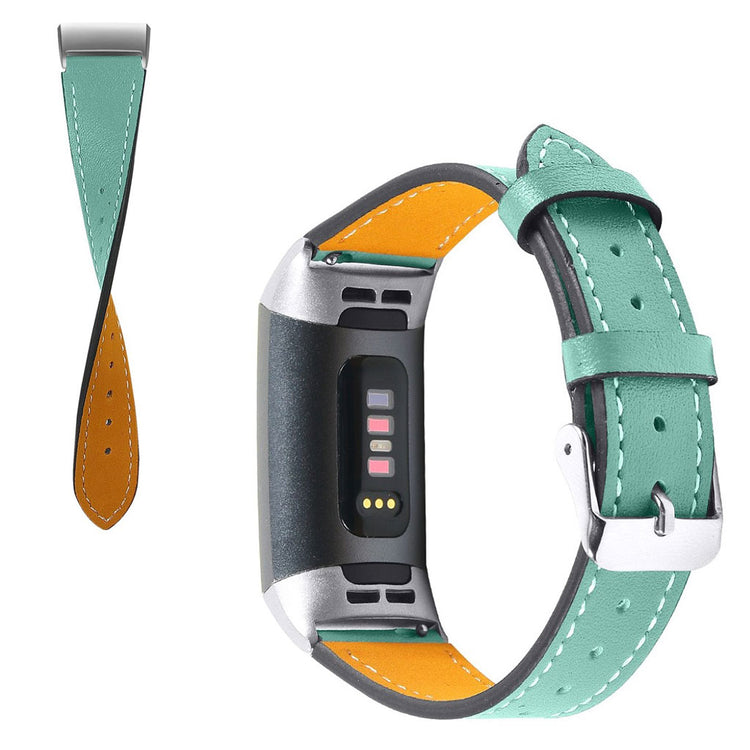 Tidsløst Fitbit Charge 4 / Fitbit Charge 3 Ægte læder Rem - Grøn#serie_14