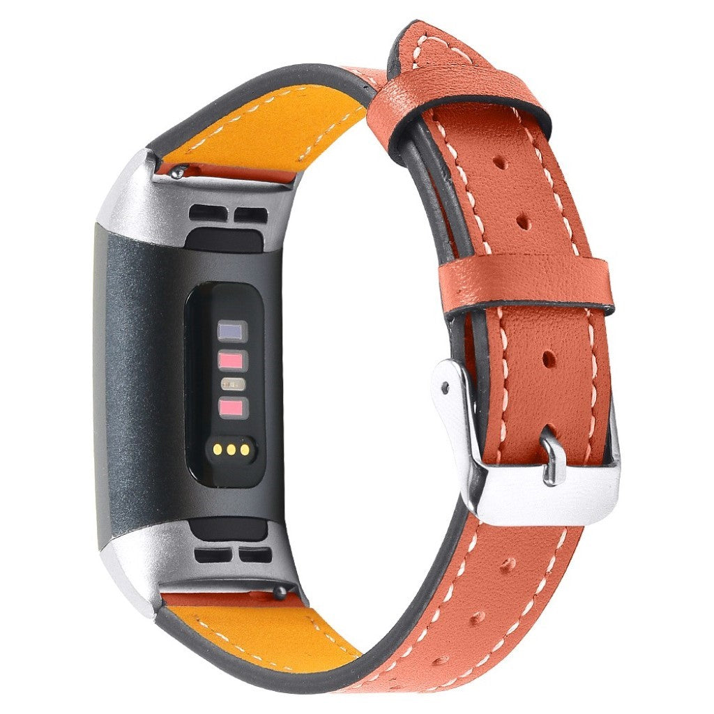 Tidsløst Fitbit Charge 4 / Fitbit Charge 3 Ægte læder Rem - Orange#serie_3