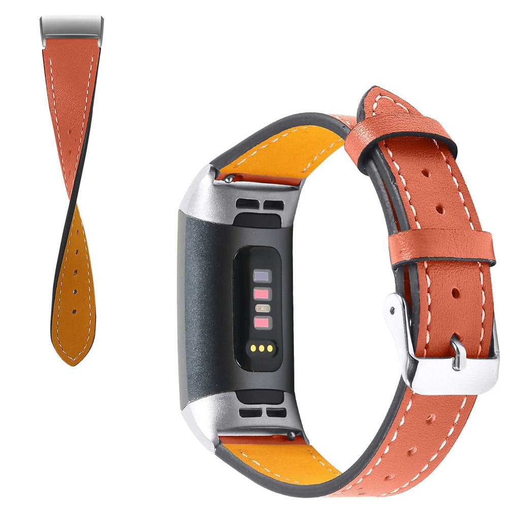 Tidsløst Fitbit Charge 4 / Fitbit Charge 3 Ægte læder Rem - Orange#serie_3