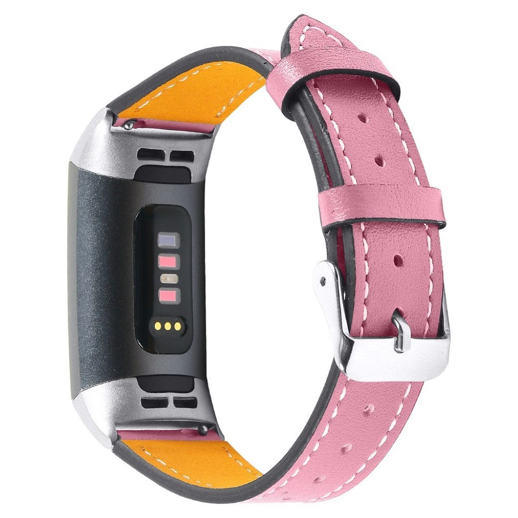 Tidsløst Fitbit Charge 4 / Fitbit Charge 3 Ægte læder Rem - Pink#serie_4