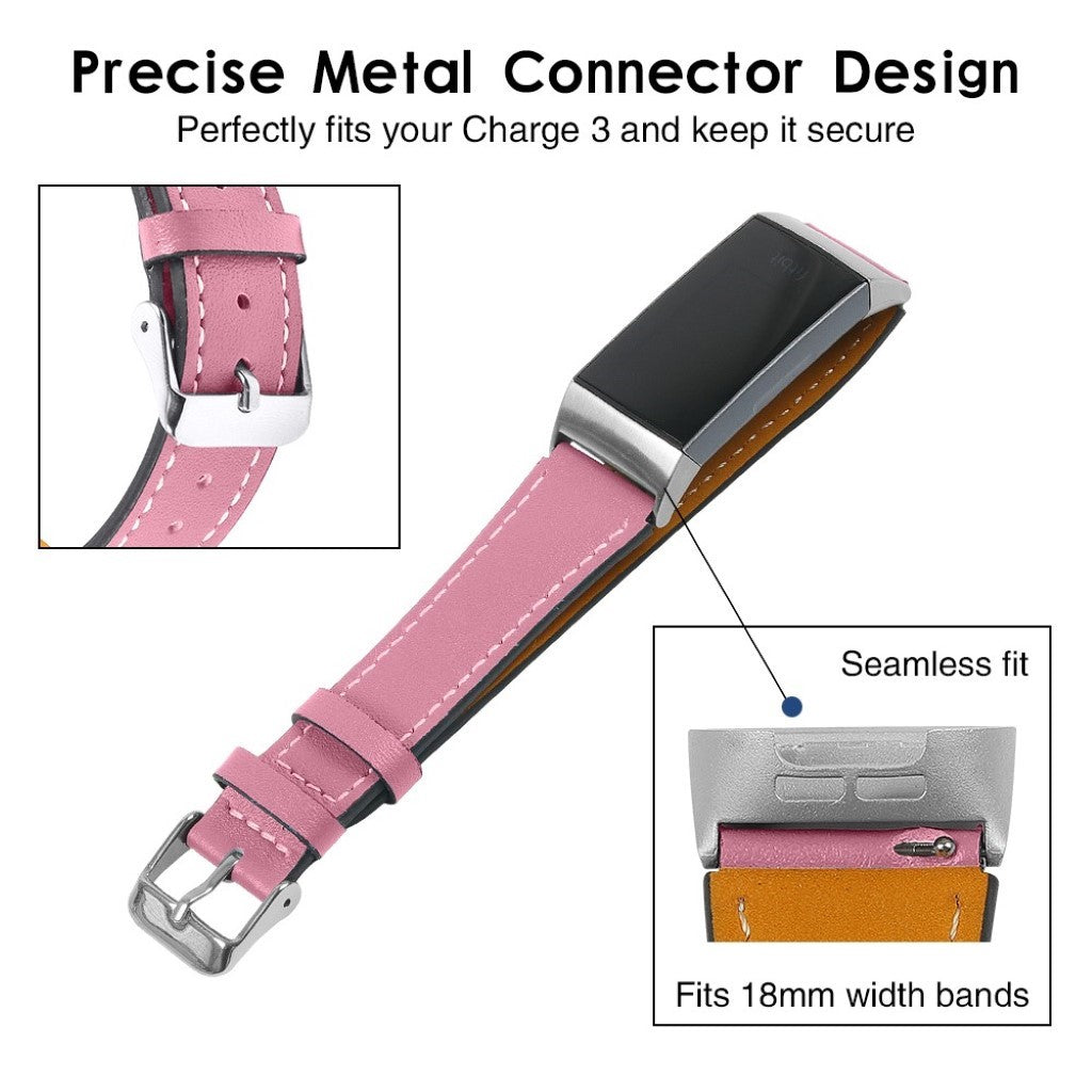 Tidsløst Fitbit Charge 4 / Fitbit Charge 3 Ægte læder Rem - Pink#serie_4