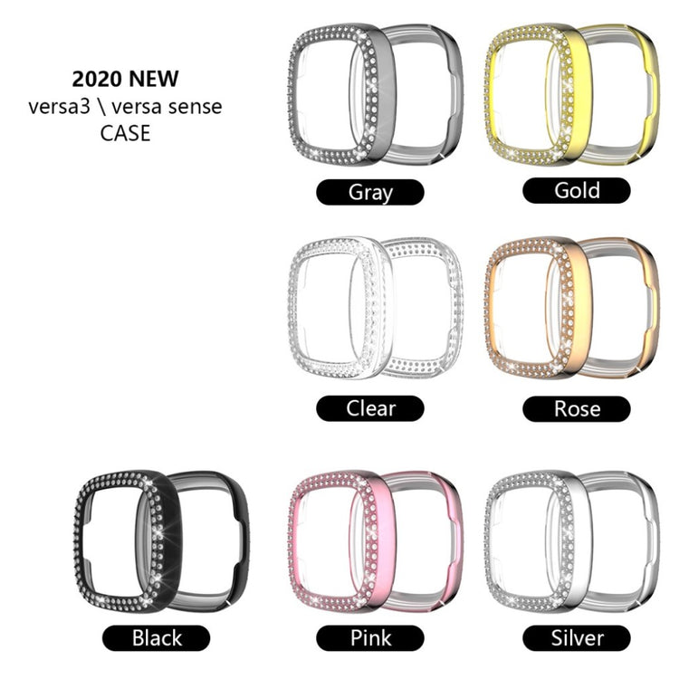 Godt Fitbit Versa 3 / Fitbit Sense Rhinsten og Silikone Cover - Sort#serie_1