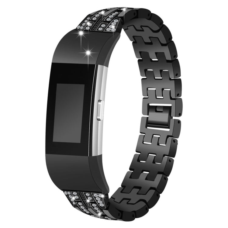 Cool Fitbit Charge 2 Metal og Rhinsten Rem - Sort#serie_3