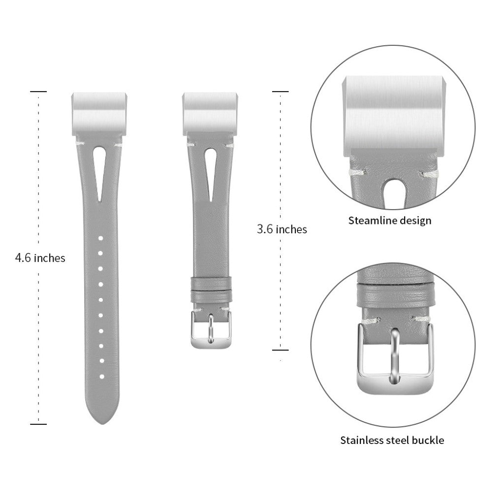 Mega holdbart Fitbit Charge 2 Ægte læder Rem - Sølv#serie_3