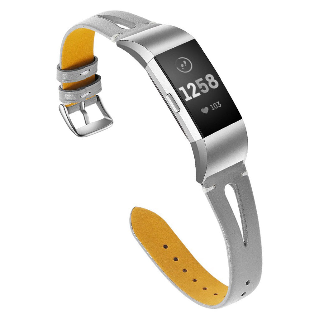 Mega holdbart Fitbit Charge 2 Ægte læder Rem - Sølv#serie_3