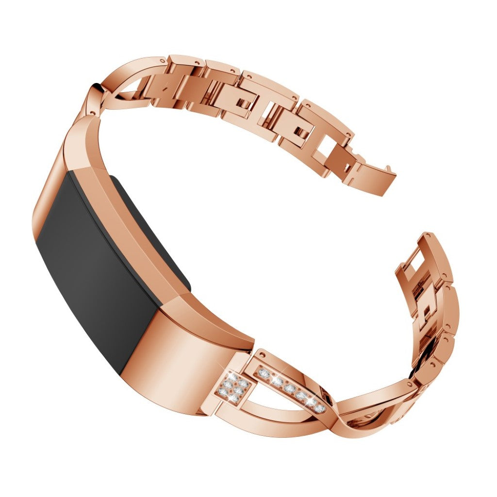 Rigtigt fint Fitbit Charge 2 Metal og Rhinsten Rem - Pink#serie_3