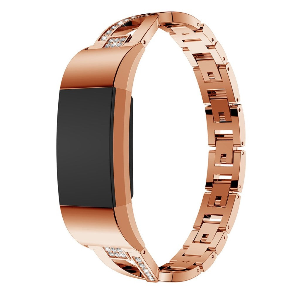 Rigtigt fint Fitbit Charge 2 Metal og Rhinsten Rem - Pink#serie_3