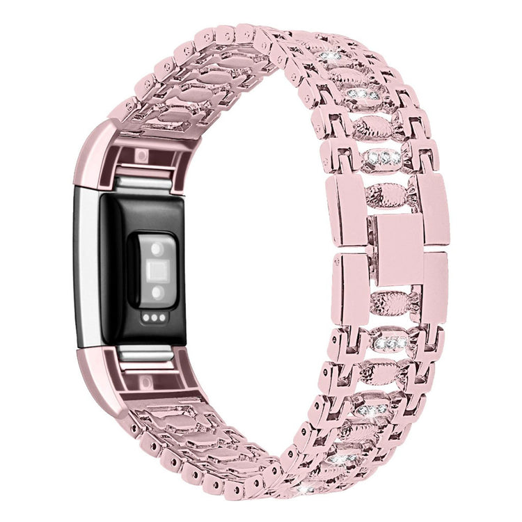 Rigtigt skøn Fitbit Charge 2 Metal og Rhinsten Rem - Pink#serie_3