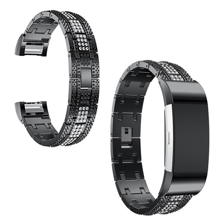 Super smuk Fitbit Charge 2 Metal og Rhinsten Rem - Sort#serie_1