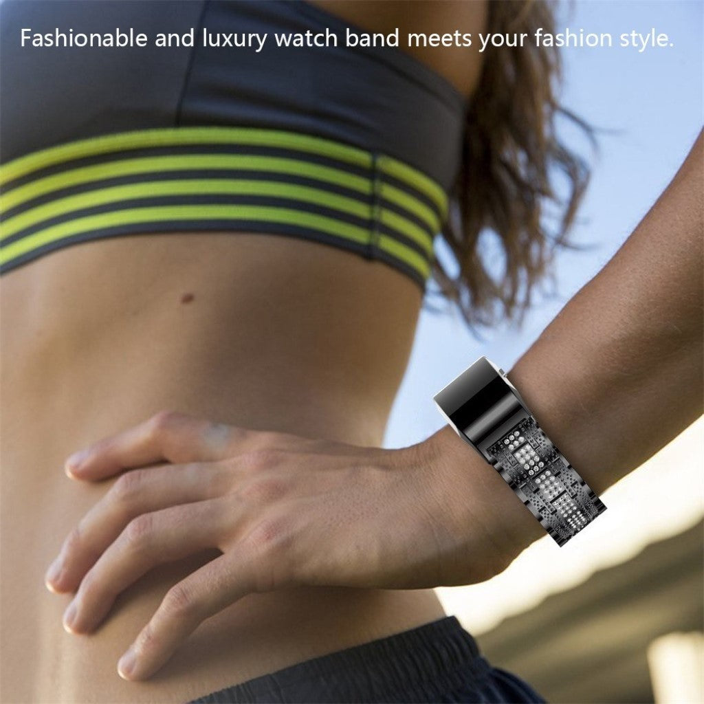 Super smuk Fitbit Charge 2 Metal og Rhinsten Rem - Sølv#serie_2
