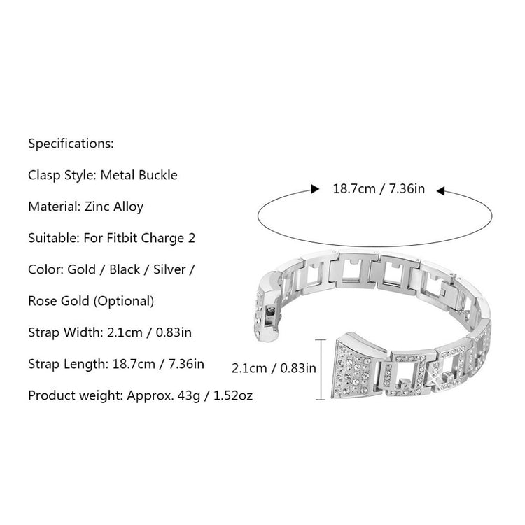 Nydelig Fitbit Charge 2 Metal og Rhinsten Rem - Sort#serie_3