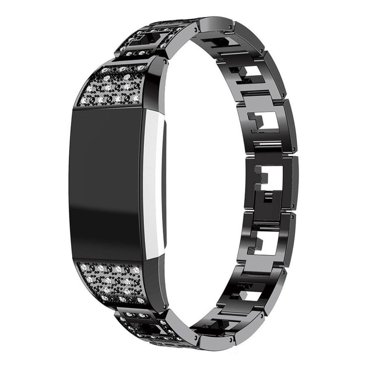 Nydelig Fitbit Charge 2 Metal og Rhinsten Rem - Sort#serie_3