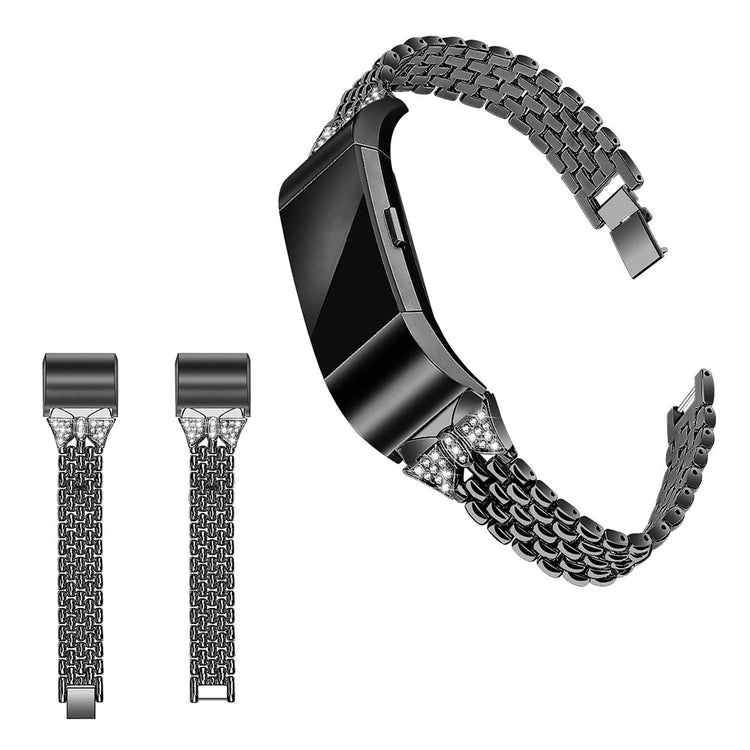 Mega cool Fitbit Charge 2 Metal og Rhinsten Rem - Sort#serie_4