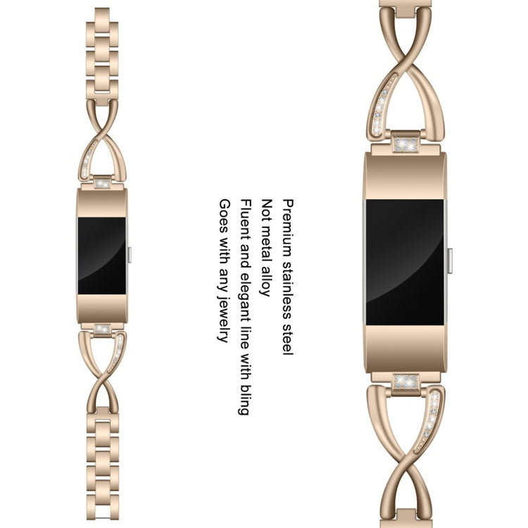 Mega fint Fitbit Charge 2 Metal og Rhinsten Rem - Guld#serie_1