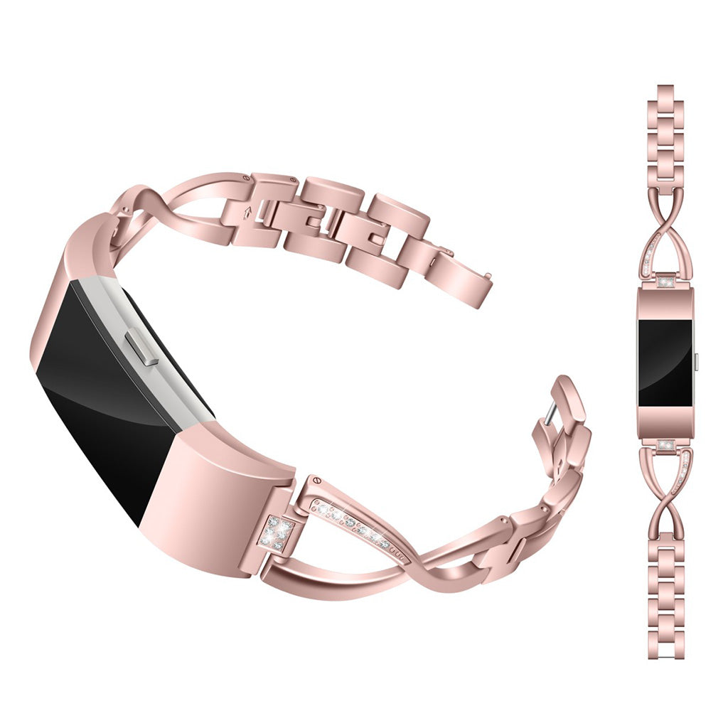 Mega fint Fitbit Charge 2 Metal og Rhinsten Rem - Pink#serie_3