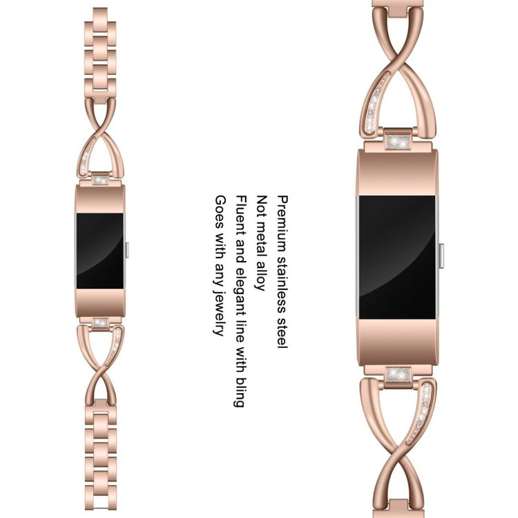 Mega fint Fitbit Charge 2 Metal og Rhinsten Rem - Pink#serie_4