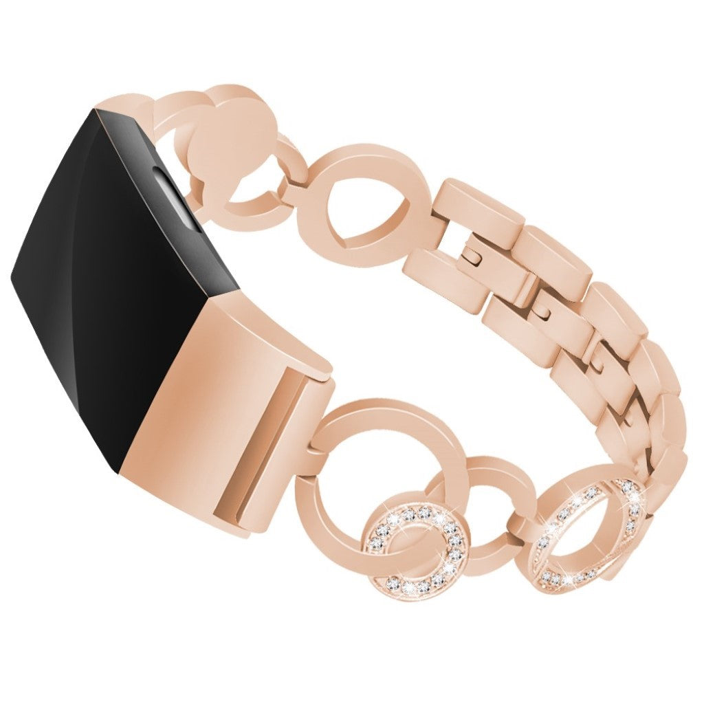 Super holdbart Fitbit Charge 2 Metal og Rhinsten Rem - Pink#serie_4