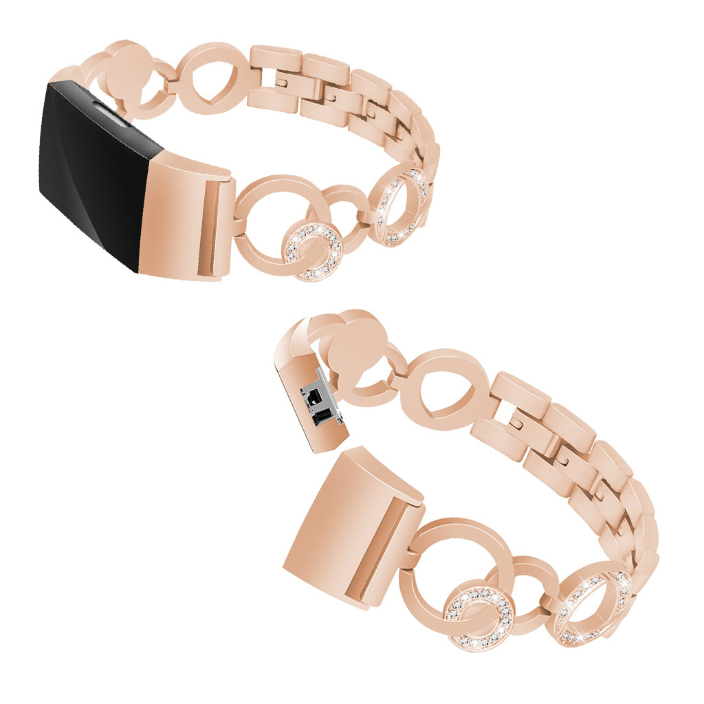 Super holdbart Fitbit Charge 2 Metal og Rhinsten Rem - Pink#serie_4
