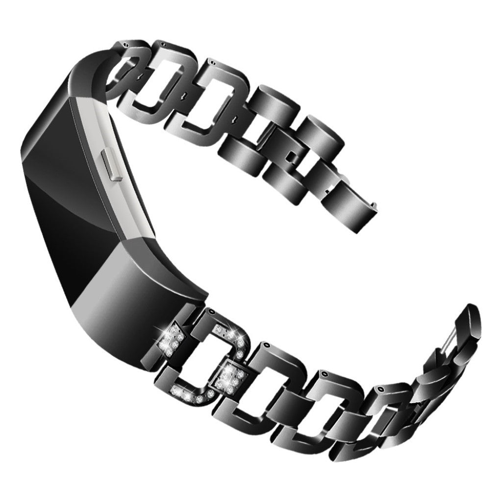 Super skøn Fitbit Charge 2 Metal og Rhinsten Rem - Sort#serie_2
