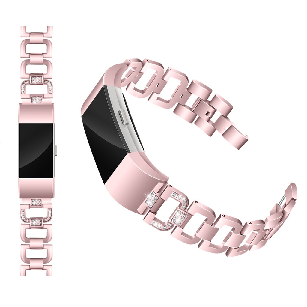 Pink Fitbit Charge 2 Metal og Rhinsten Urrem#serie_3