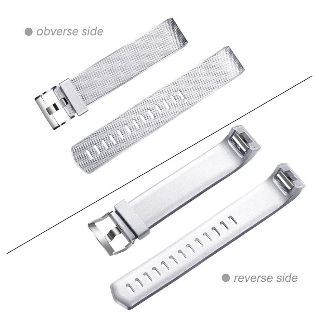 Meget holdbart Fitbit Charge 2 Silikone Rem - Størrelse: L - Sølv#serie_1