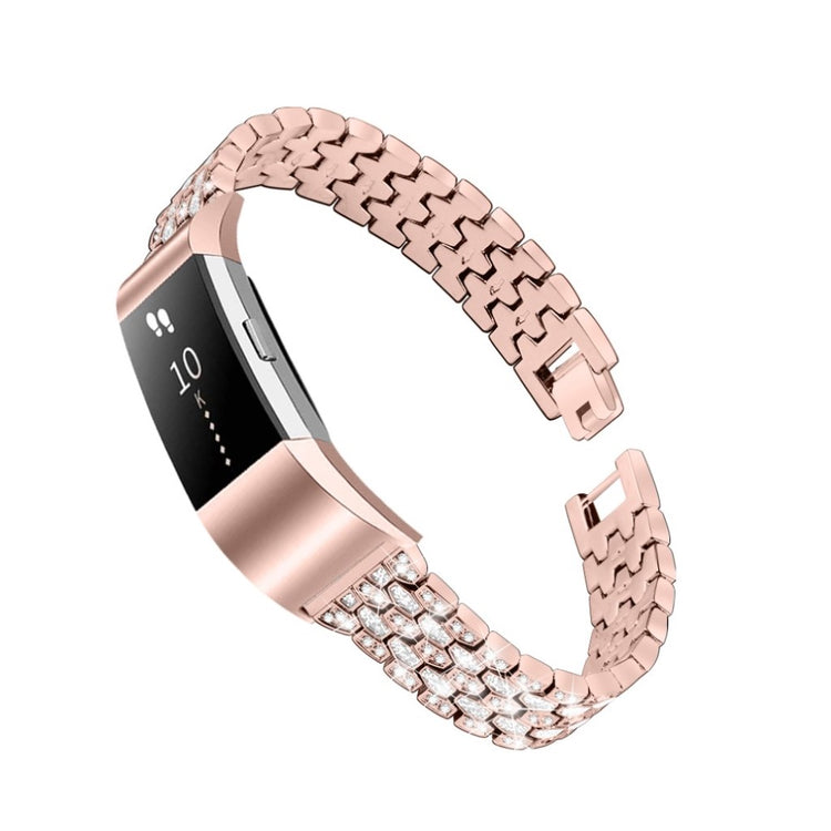 Vildt slidstærk Fitbit Charge 2 Metal og Rhinsten Rem - Pink#serie_2