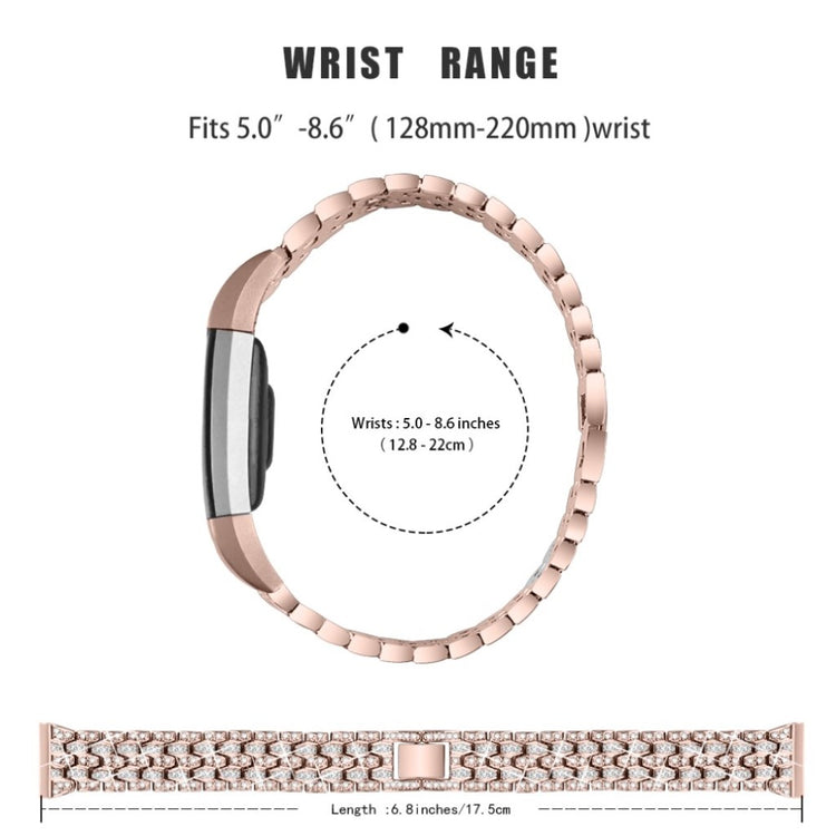 Vildt slidstærk Fitbit Charge 2 Metal og Rhinsten Rem - Pink#serie_2