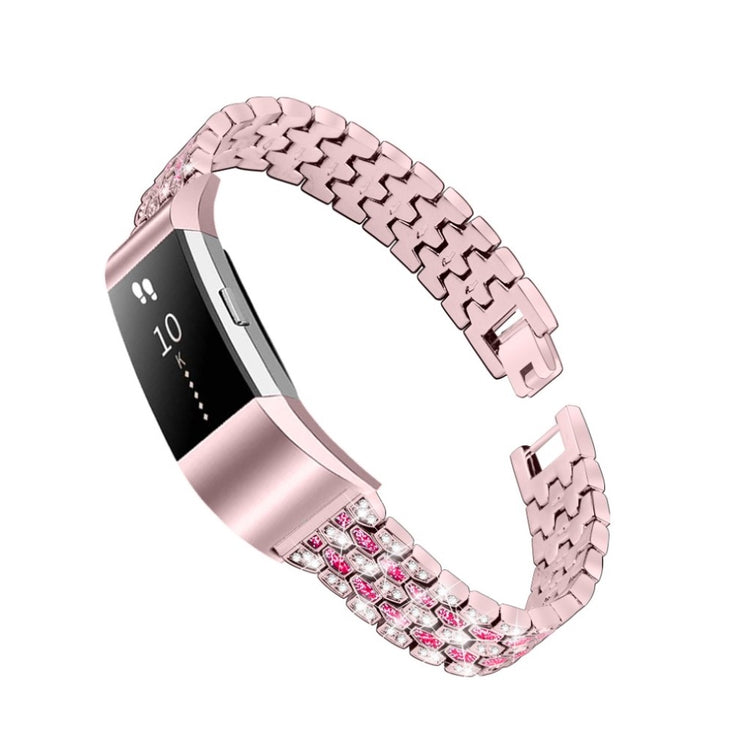Vildt slidstærk Fitbit Charge 2 Metal og Rhinsten Rem - Pink#serie_3