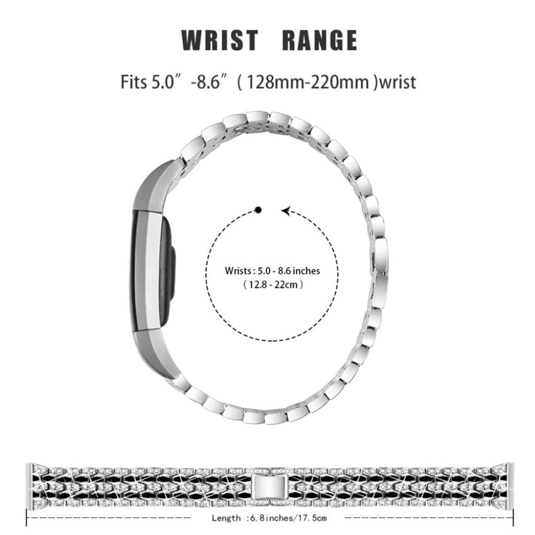 Vildt slidstærk Fitbit Charge 2 Metal og Rhinsten Rem - Sølv#serie_4