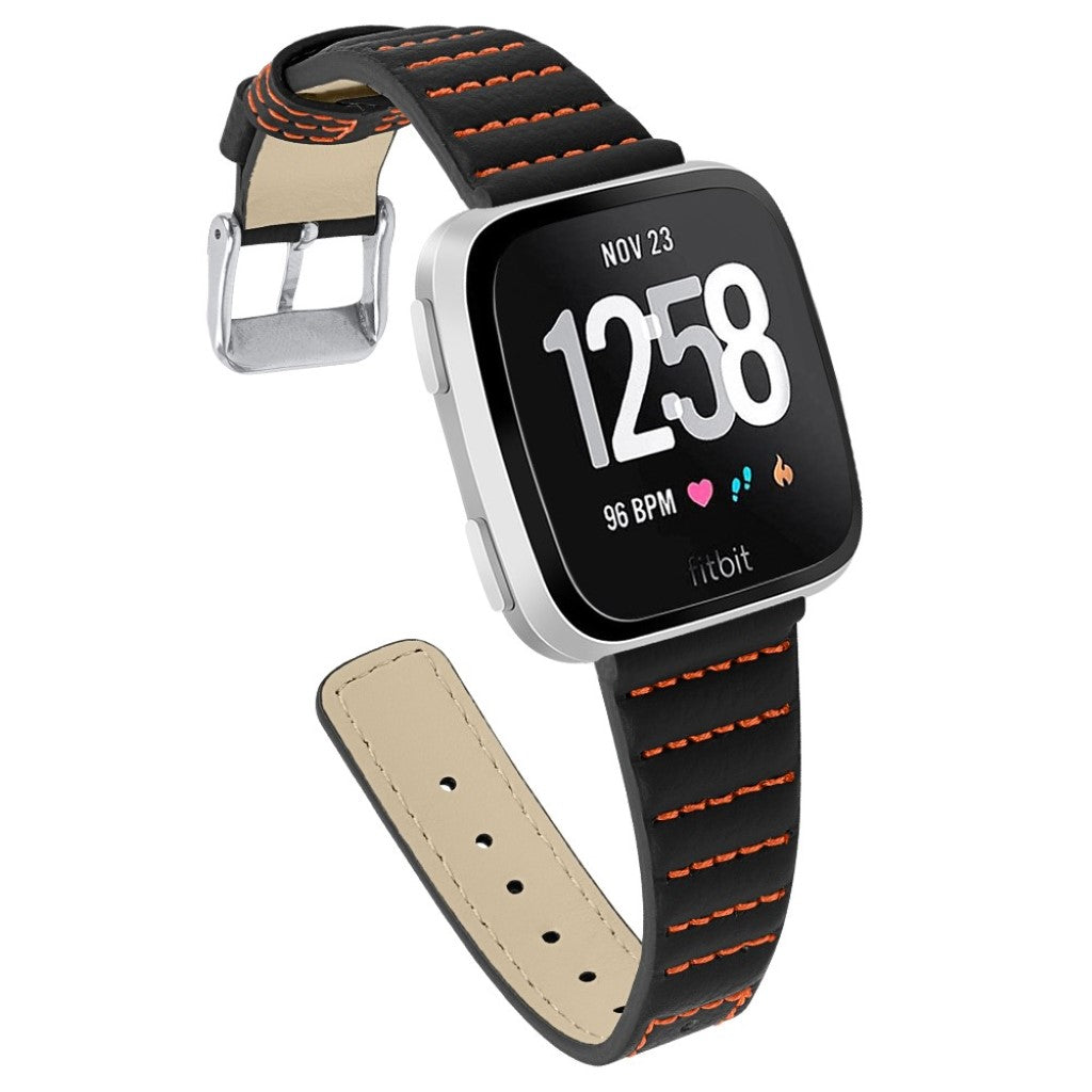 Kønt Fitbit Versa Lite Ægte læder Rem - Sort#serie_1