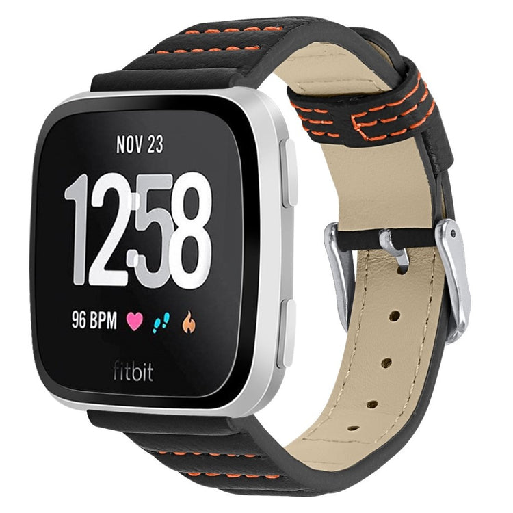 Kønt Fitbit Versa Lite Ægte læder Rem - Sort#serie_1