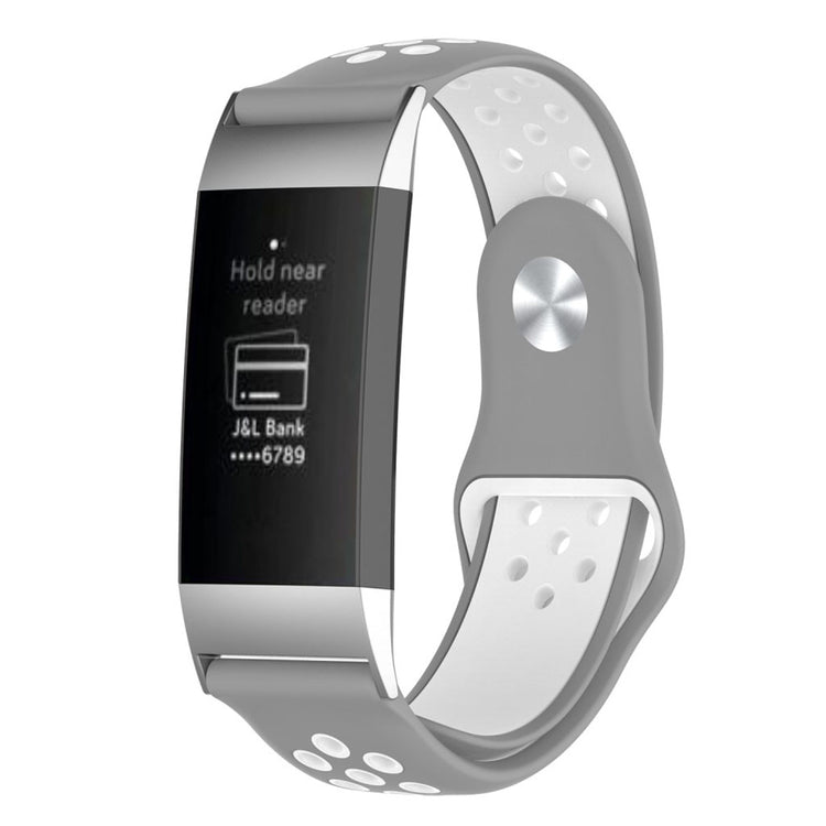 Super pænt Fitbit Charge 3 Silikone Rem - Sølv#serie_6