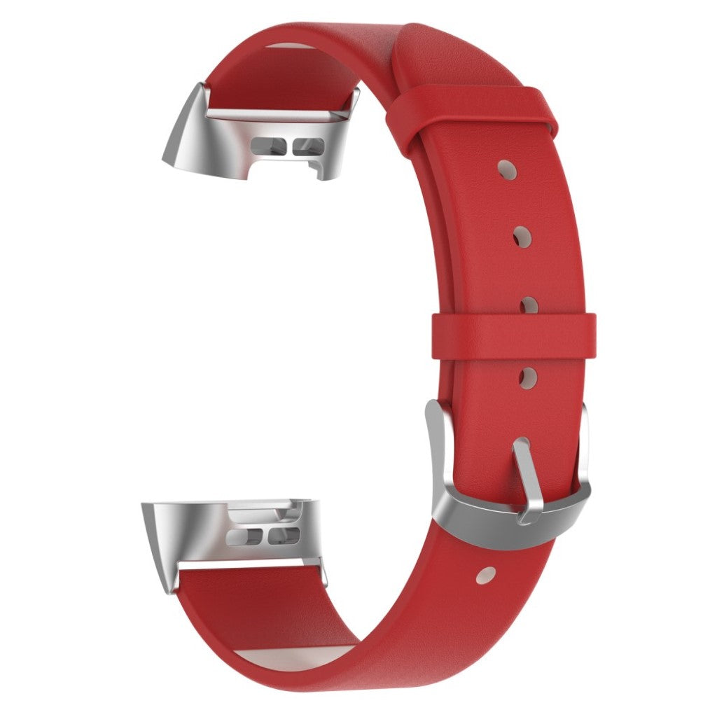 Rigtigt elegant Fitbit Charge 3 Ægte læder Rem - Rød#serie_3