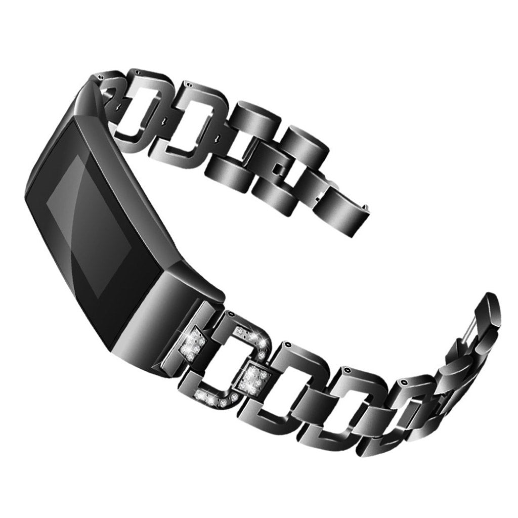 Mega hårdfør Fitbit Charge 3 Metal og Rhinsten Rem - Sort#serie_2