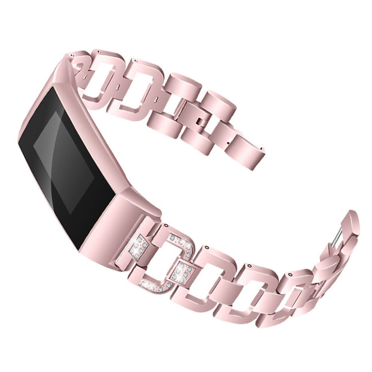 Mega hårdfør Fitbit Charge 3 Metal og Rhinsten Rem - Pink#serie_3